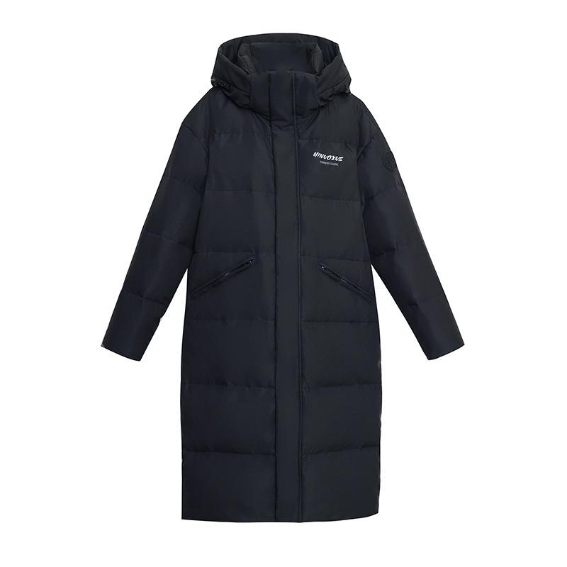 Down jacket women's long knee winter new loose and thin thickened white duck down hooded jacket