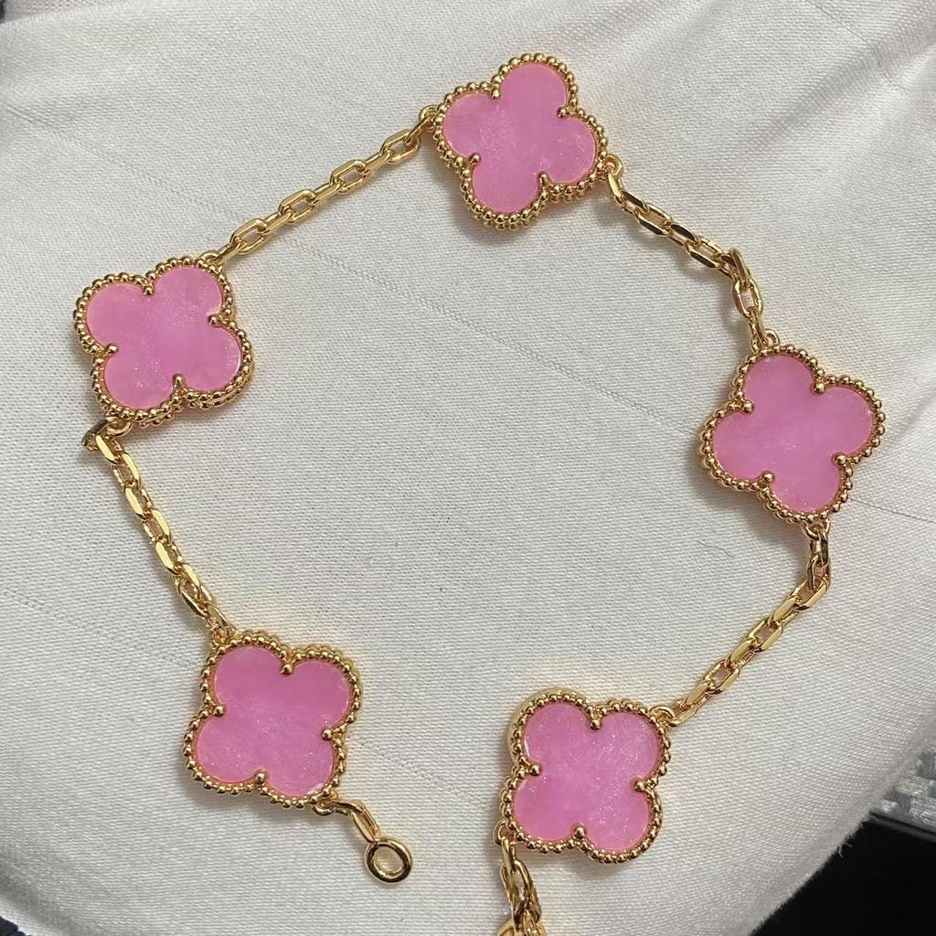 Nouă Versiune Brățară Trifoi cu Patru Foi Cinci Flori Agat Roșu Natural Sidef Alb Brățară Dama Brățară Laser