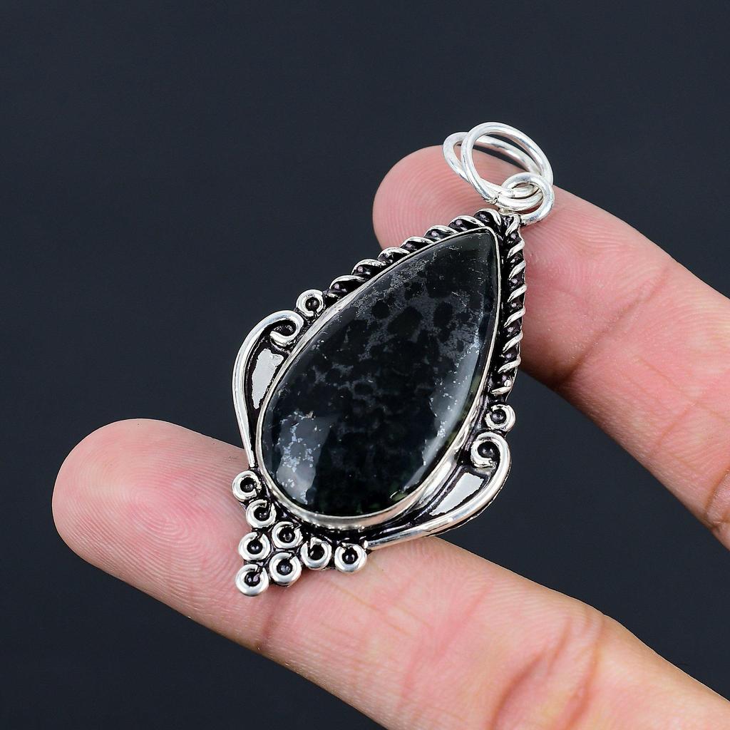 925 Silver Pear Natural Vasonite Elegant Art Deco Artisan Wife Pendant Jewelry