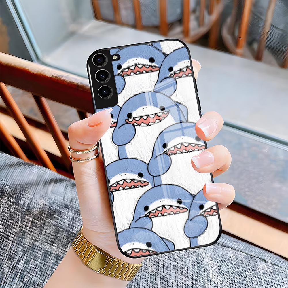 

Cute Anime Shark Phone Case For Samsung S26 S25 Plus S20 S20 Plus S22 Ultra S23 FE S21 Plus S21 Ultra Glass Cover Samsung S24 Ultra
