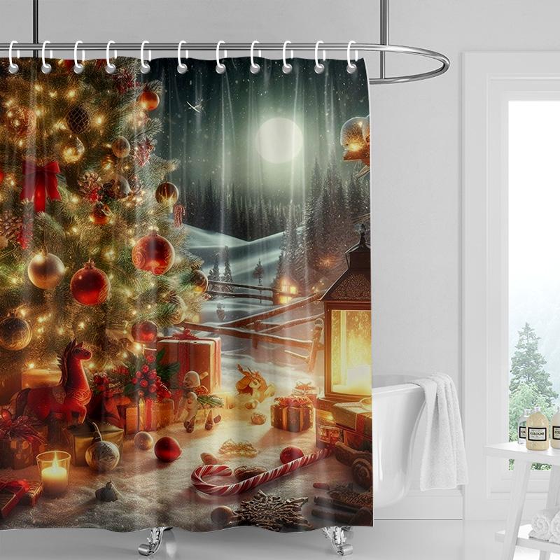 Home Decoration Shower Curtains for Bathroom Waterproof Curtain Fabric Modern Nordic Style Living Room Merry Christmas Winter