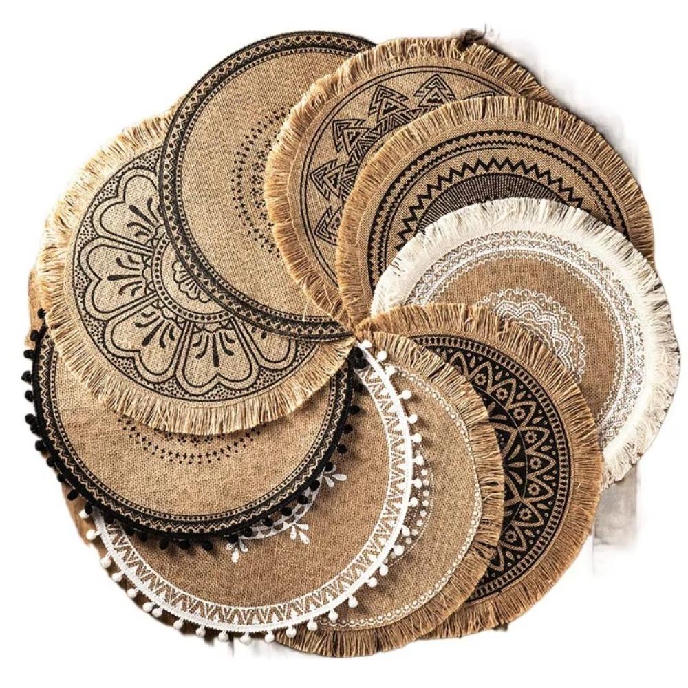 Heat Resistant Round Placemat Non-Slip Cup Coaster Mat Vintage Woven Vase Mats  Dining Table