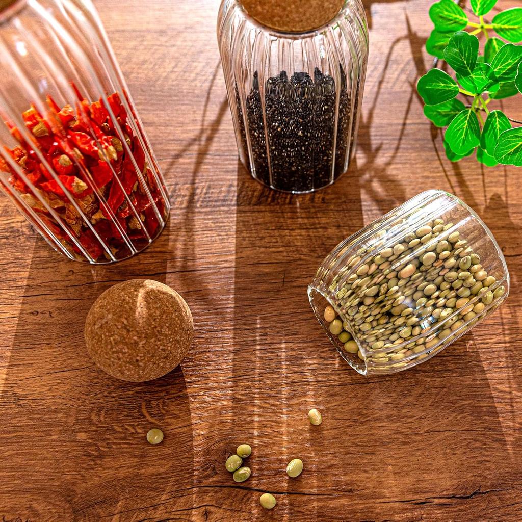 3-Piece Glass Jar Set with Cork Lids, Airtight Round Containers for Coffee Beans & Nuts, Wooden Seal Canisters