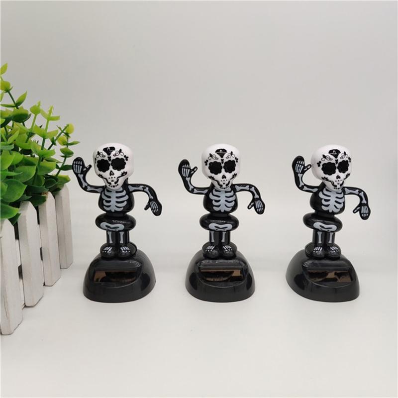 3x Bobbleheads Ornaments 3x Skeleton Dashboard Desk Home Solar Powered