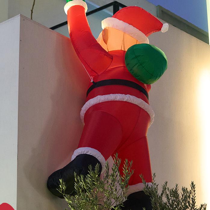 Santa Claus Climbing Window Light-Up Hat Figurine - Christmas Outdoor Inflatable Decoration