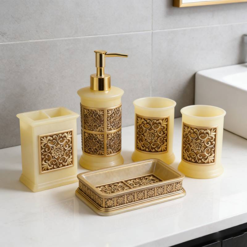 Contemporary Glass Soap Dispenser And Toothbrush Container With Elegant Finish For Bathroom Decor