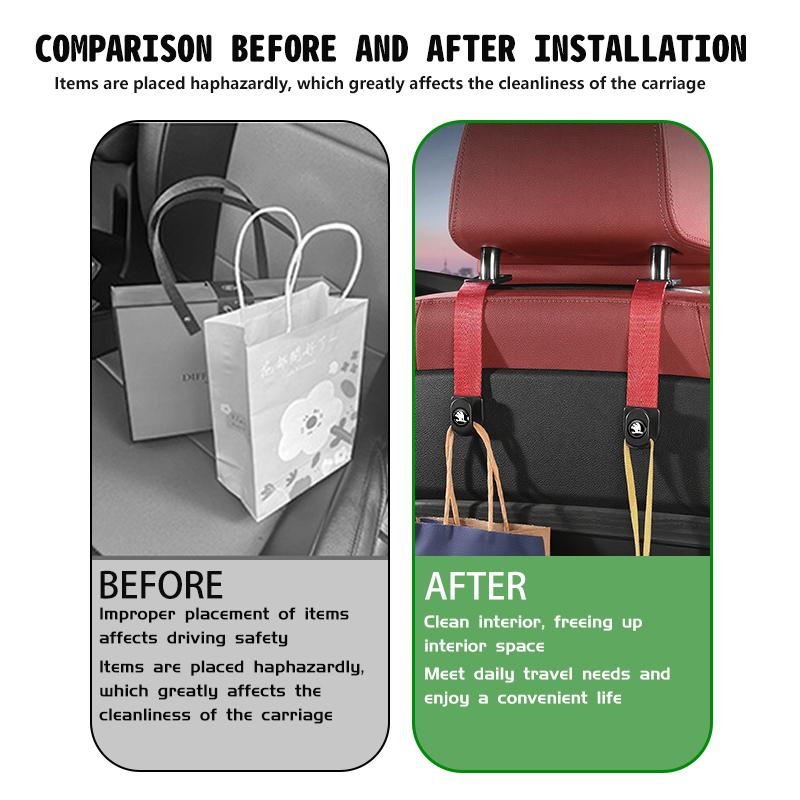 FFRP2 Car Hooks Front Seat Headrest Organizer Holder Clothes Hanger Accessories For Skoda Rapid Octavia Derivative Enyaq-iV VisionS