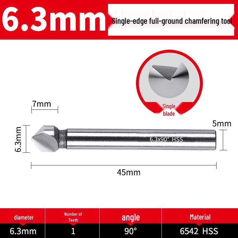 Straight Shank Single-Edge 3-Flute 45° Chamfering & Deburring Countersink Drill Bit, 90° Inner Hole Trimmer