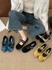 Französische Retro-Samt-Mary-Jane-Ballerinas mit doppelter Schnalle, Damen 2025 neu, Nischen-Allrounder, Oma-Schuhe