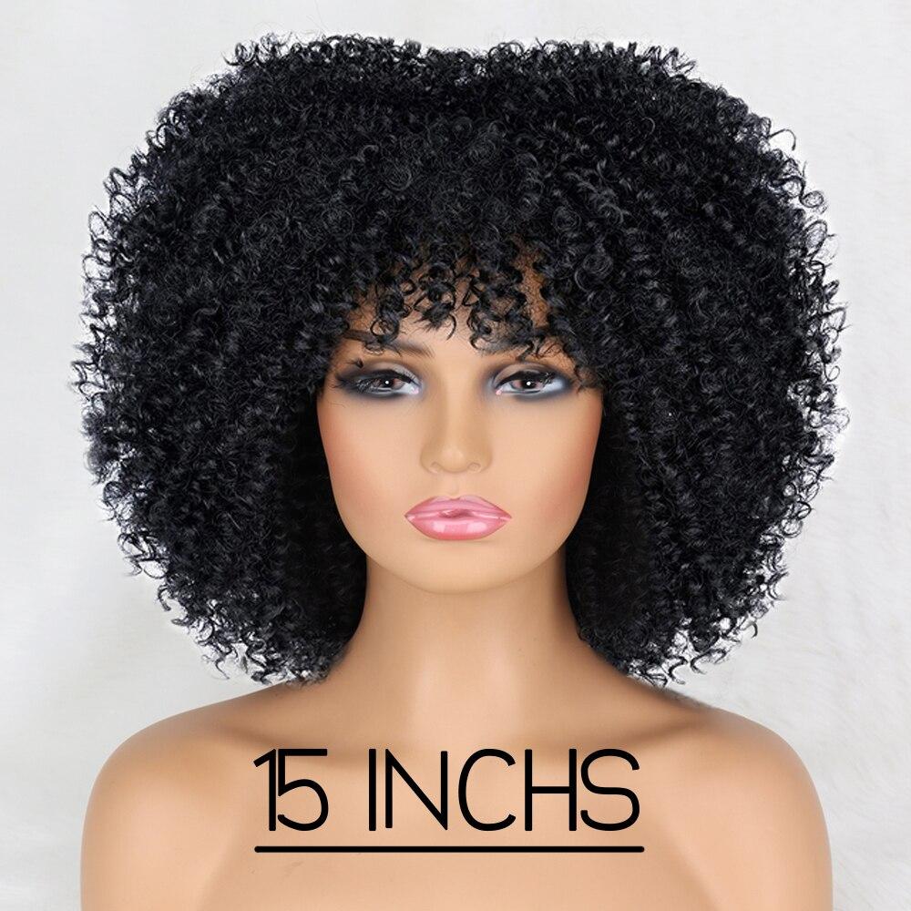 XINRAN Afro Women Fashion Short Kinky Curly Wig with Bangs Synthetic Fiber Brown Black Blonde Color Short Curly Wig Daily Wear