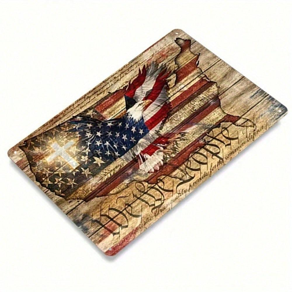 Metal Wall Art Vintage Tin Sign 8x12 Inch Rustic American Flag Constitution Design Patriotic Decor We The People
