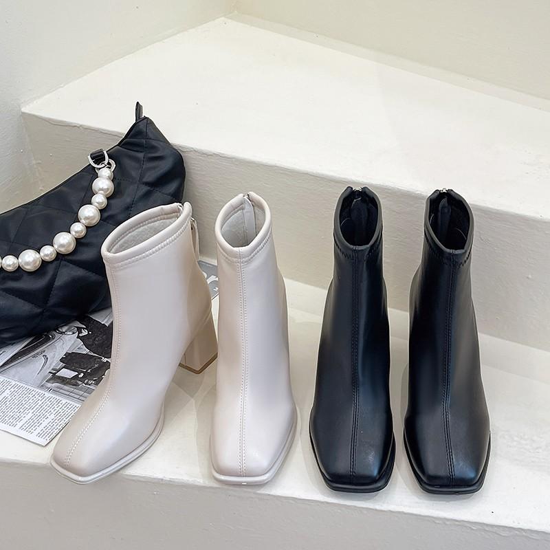 Winter Square Toe Elegant Banquet Women'S Shoes Fashionable Square Heel Comfortable Short Boots High Heel Warm Knight Boots