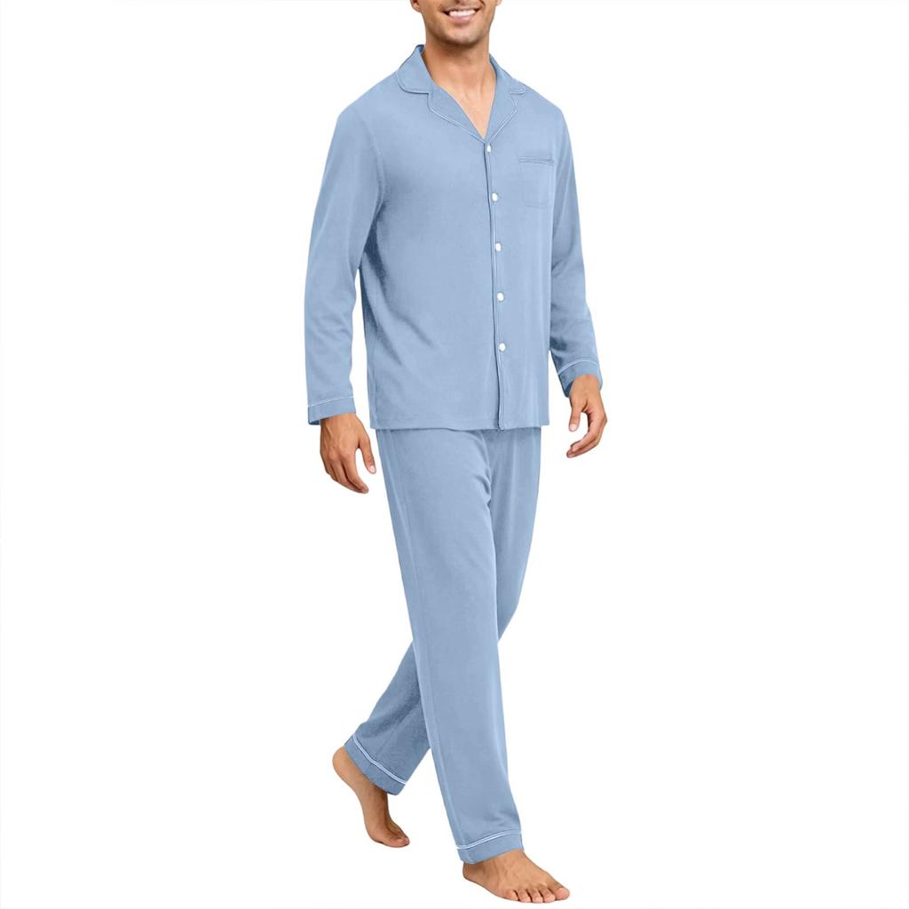Men's Long Sleeve Button Down Pajama Set for Sleepwear Comfort