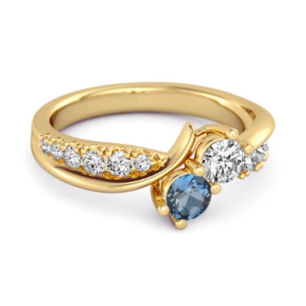 London Blue Topaz Twin Stone Pave Ring - 925 Sterling Silver Gold Vermeil