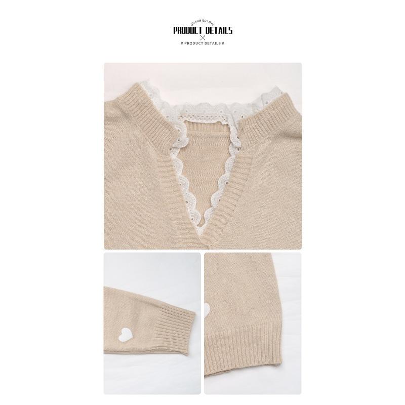 Dámské podzimní a zimní nové oblečení na Valentýna Svetr s výstřihem do V a motivem lásky