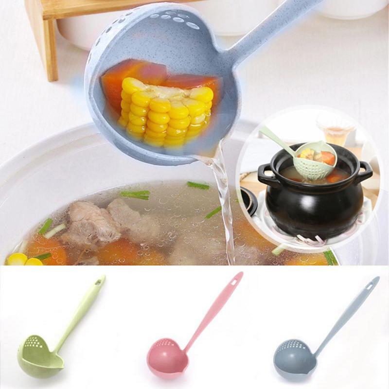 New Type Soup Spoon, Long Handle, Kitchen Filter, Solid Color Cooking Coriander, Kitchen Spoon, Plastic Tableware, Soup Spoon Leaking Spoon Two In One