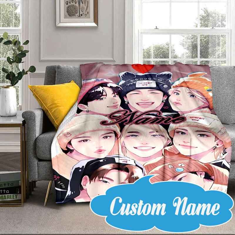 Custom Name K-pop Stars Unite Blanket bed sofa Blanket Flannel Blanket for Camping, Hiking, Picnic Essentials,gift for Fan family