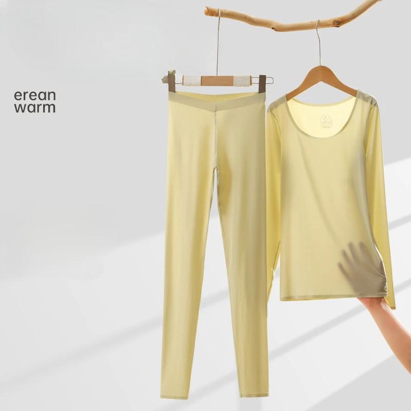 Thermal Underwear Set For Women Lightweight Seamless Long Sleeve Top Warm Lingerie Ladies Winter Sleepwear Tight U Neck Shirts
