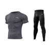Li Ning Plain Round Neck Pullover T-Shirt And Mid-Waist Straight Leg Fitness Outfit Men Tops Gray Black YUDT059-3+YULT057-1