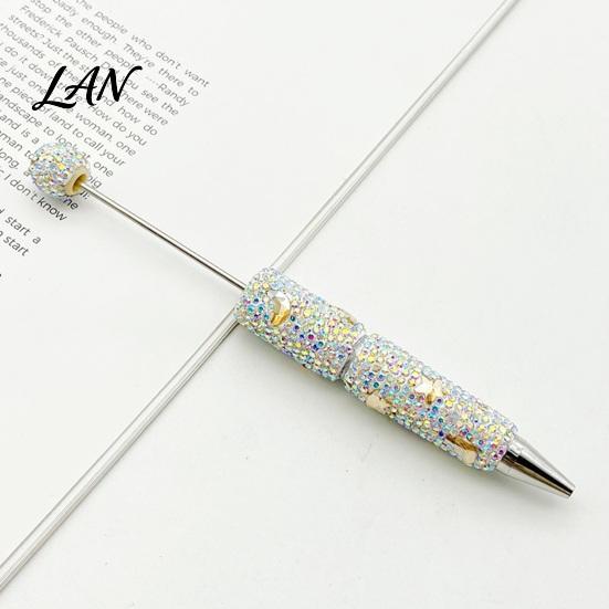 Shiny Rhinestone Pens Glitter Beadable Ballpoint Pen, Sparkly Star Moon Beaded Plastic Customizable DIY Handmade Gel Ink Pen for School Projects,