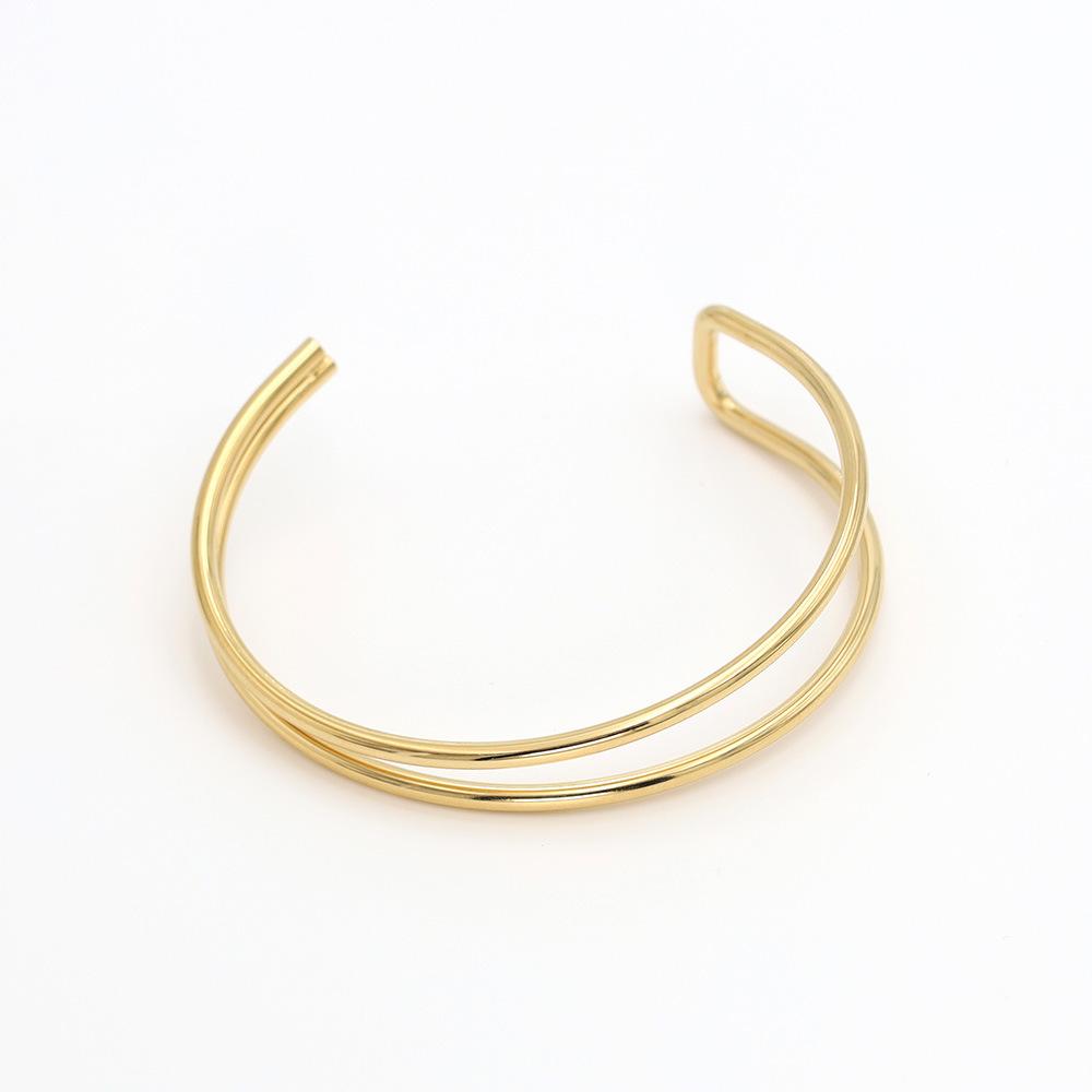 Wind Fashion C-Shaped Double-Layer Asymmetric Titanium Steel Bracelet Women'S Simple 18K Gold High-End Hand Jewelry