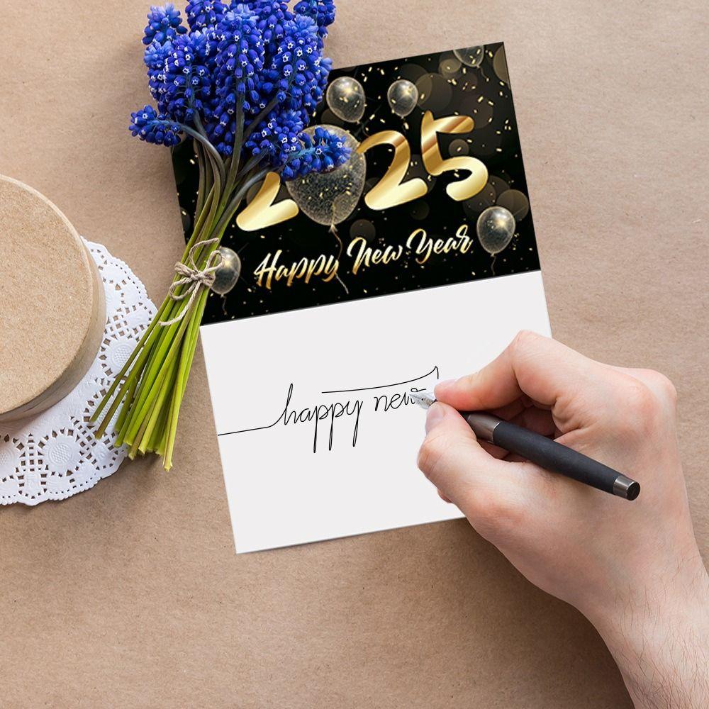 12pcs Foldable 2025 New Year Greeting Card Paper Invitations Cards  Party Favors