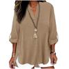 Chemise en lin à manches trois-quarts et col en V pour femme, couleur trois