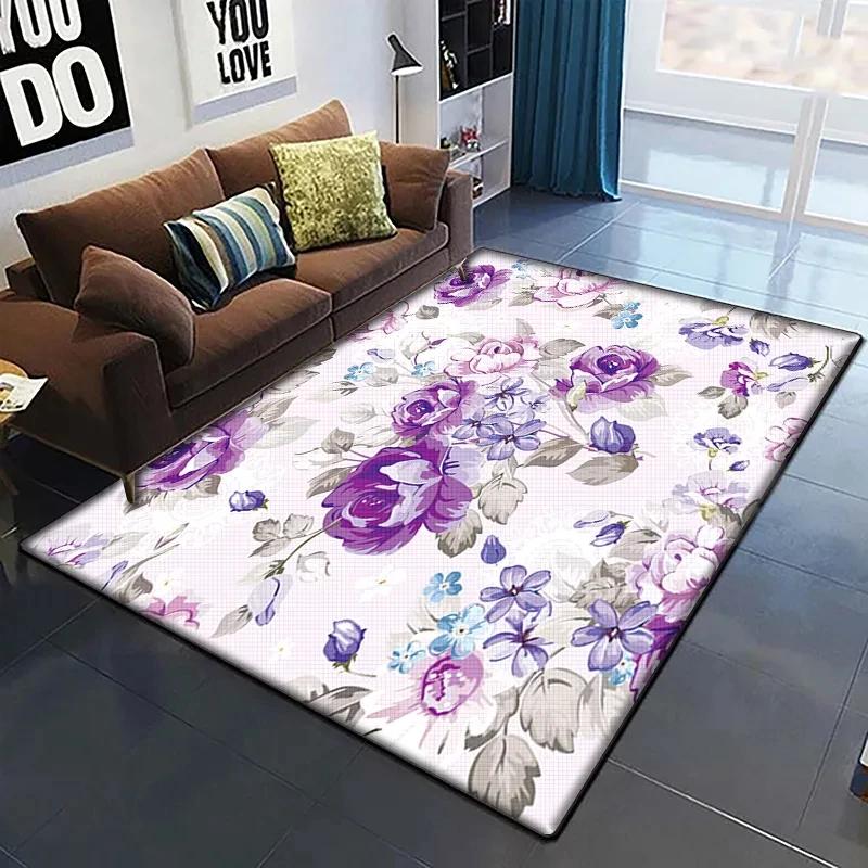 Rose Flower Print Carpet Living Room Rugs Anti-Slip Bedroom Bathroom Home Sofa Decor Floral Floor Mats Balcony Hallway Doormat