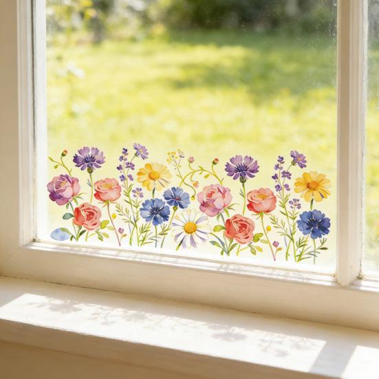 Glass Sticker Double Sided Visual Graphic Removable Waterproof Flower Wall Stickers Windows Walls Decoration