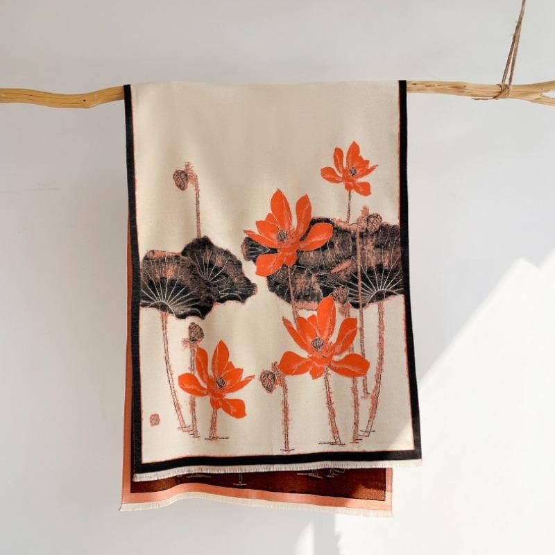 Elegant Chinese Style Double Sided Thickened Warm Imitation Cashmere Scarf For Women