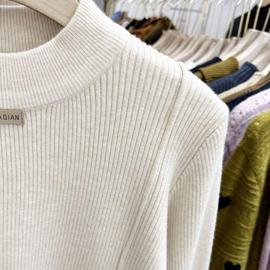 Versatile Women's Sweater Autumn and Winter Half-high Collar Knitted Top Large Size Base Shirt Trendy