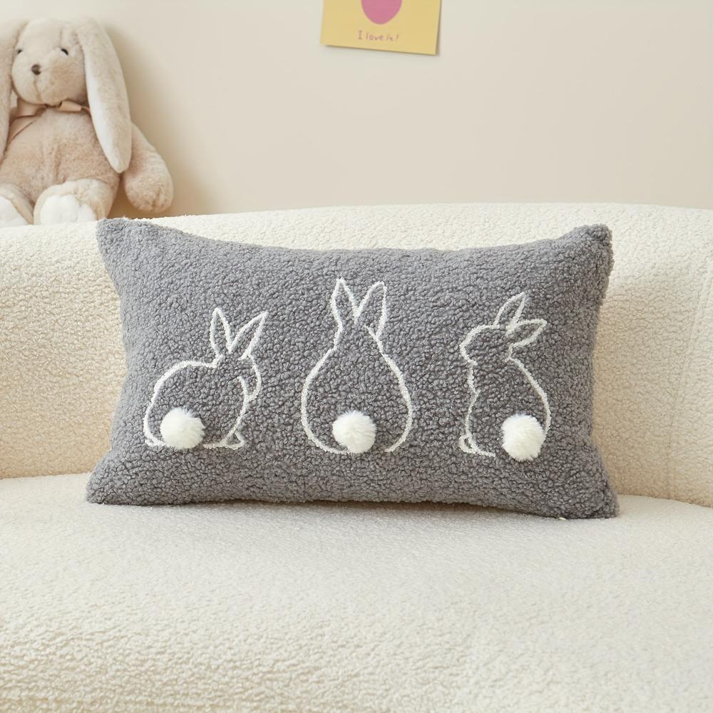 Hidden Zipper Easter Bunny Pillow Cover Plush Sofa Cushion Case Cute Rabbit Pillow Case Holiday