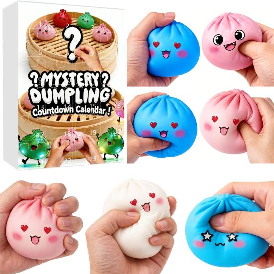 Giocattolo Spremi Gnocchi Calendario dell'Avvento Cartone Animato Panino al Vapore Sollievo dallo Stress Fidget Toy Scatola Conto alla Rovescia 24 Giorni Bomboniere per Feste