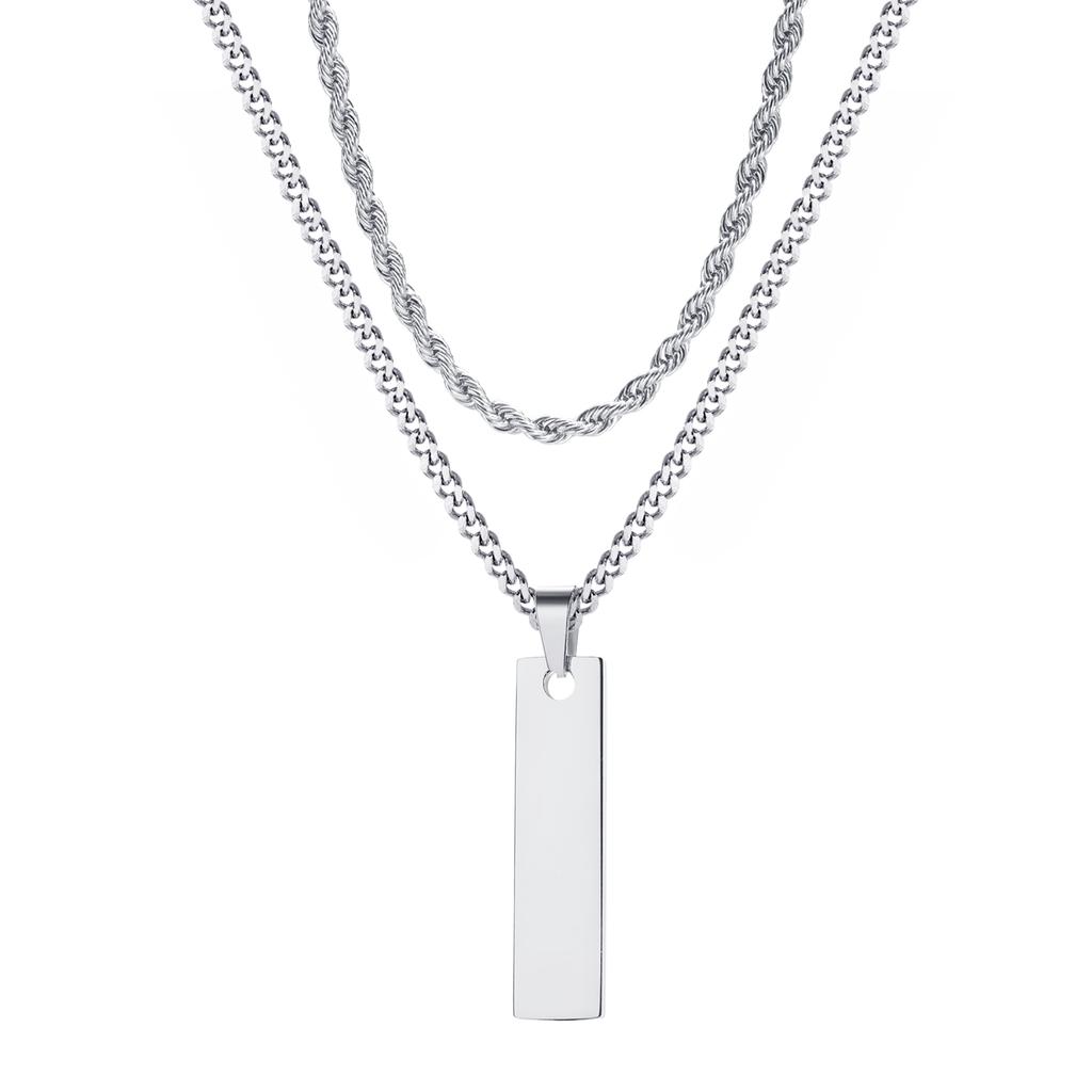 Vnox Gestapelde 2-delige Heren Kettingen, Geometrische Staaf Hanger met Doosketting Cubaanse Ketting Touwketting Kettingen, Klassieke Choker