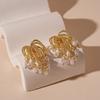 Irregular Metal Flower Earrings Vintage Exaggerated Earrings Pearl Tassel Earrings  Women