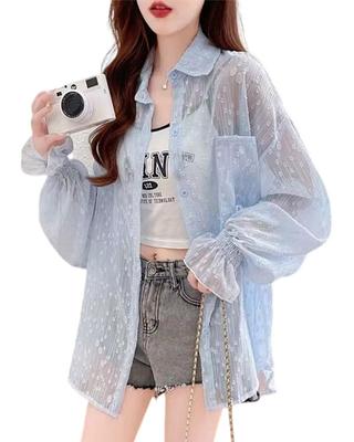 Collecala Stilvolles Hellblaues Sommer UV Klimaanlagen Lang Übergrößen Locker Perfekt für Büroalltag Sommerhemd Hemd, Strickjacke,