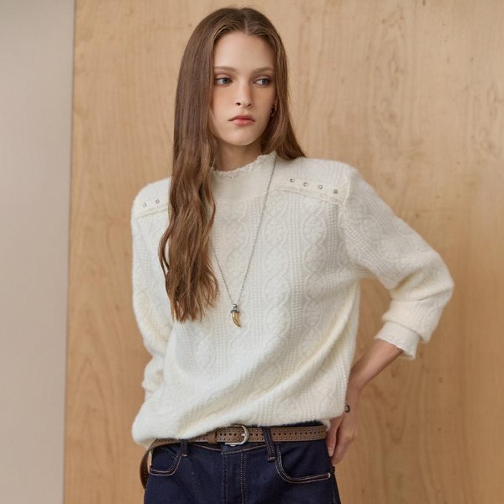 Maxza Soft Hairy Cubic Shoulder Mock Neck Knit Ze12qk011na