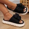 Fashion Cute Bowknot Platform House Slippers for Women Open Toe Linen Home Cotton Shoes Woman Winter Thick Sole Non Slip Indoor Slippers