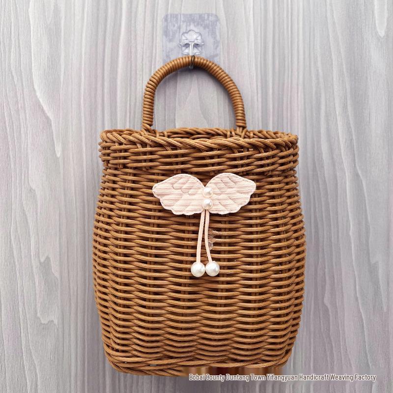 Wall-Mounted Rattan-Style Storage Rack for Kitchen & Bathroom