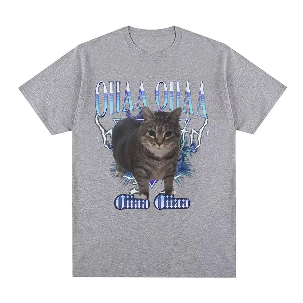 OIA oia lustiger drehender Katze OME Humor T-Shirt Brainrot Mode Retro T-Shirt Lässig Lockerärmel
