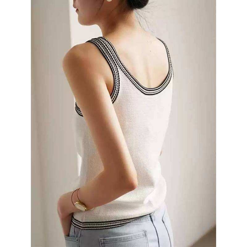 Zomer mouwloos T-shirt voor dames met kleurblokontwerp en polyester stof voor casual gebruik