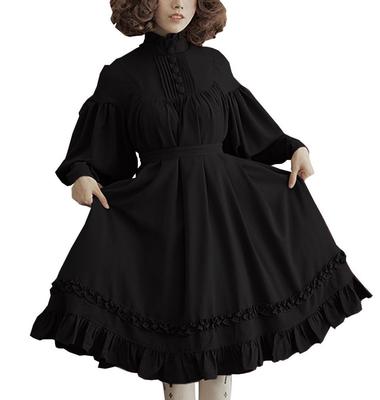 ALL DAY Shining Lolita Black Dress with Long Balloon Sickly Gothic Black Maid Ruffles, Sleeves, Sleeves, Cute, Lolita, Outfit, Cosplay, Events,