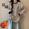 Women's Plus Size Striped Fleece Long-Sleeve Base Layer Top for Autumn and Winter
