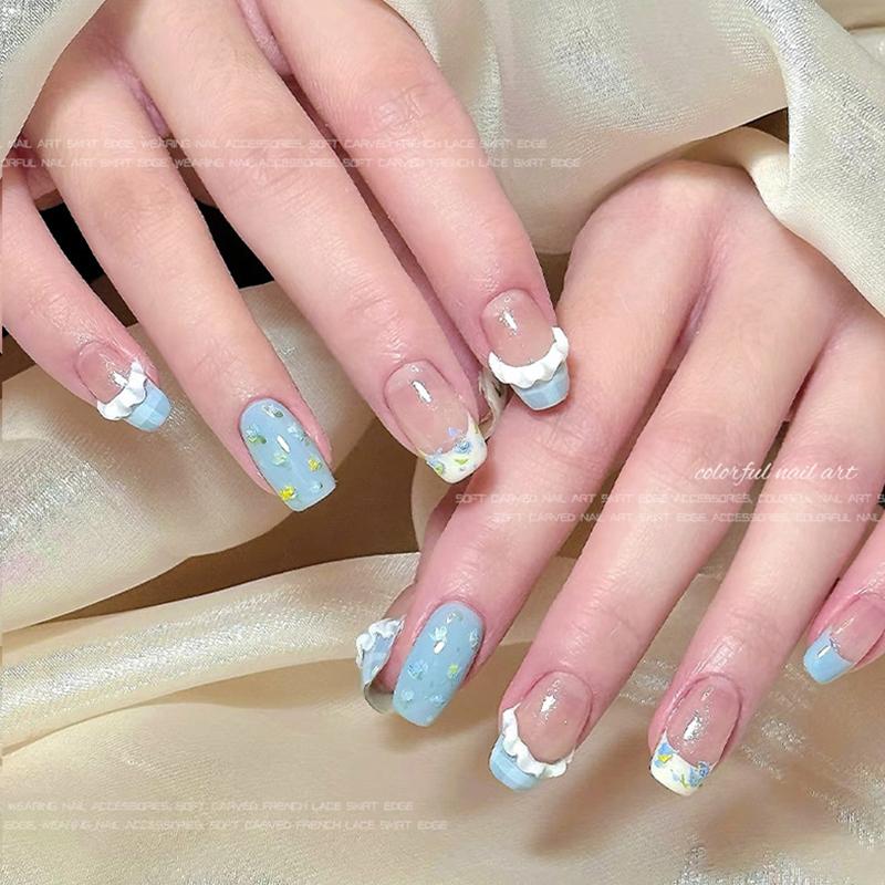 30Pcs French Carved Lace Nail Art Decorations Solid Color Lace Resin Nail Art Decorations For Diy Hairpin Nails Parts