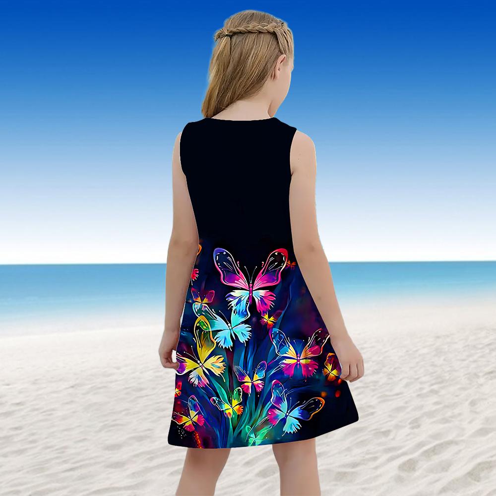 Girls' Dress Sleeveless 3D Colorful Butterfly Print Summer Daily Cute Casual Sweet Kids A Line Dress Tank Dress