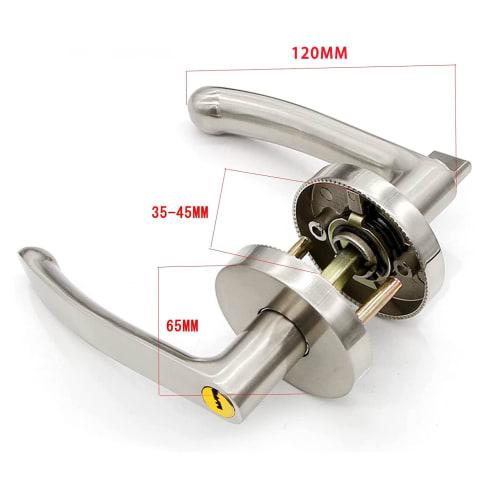 Solid Hardware Door Knob, Keyless, Silver Lever Handle with Privacy Lock, Suitable for Bathrooms, Studies, and Private Rooms, Locks from the Inside, I