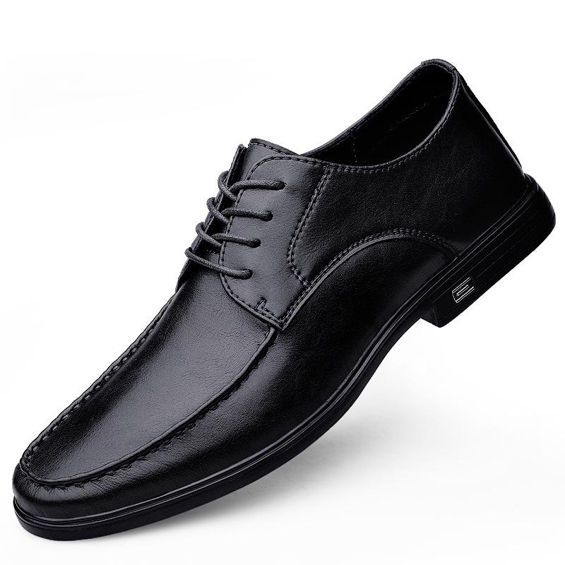 Men's Business Formal Leather Loafers - Breathable Cowhide, Large Size, Lace-up Driving Shoes.