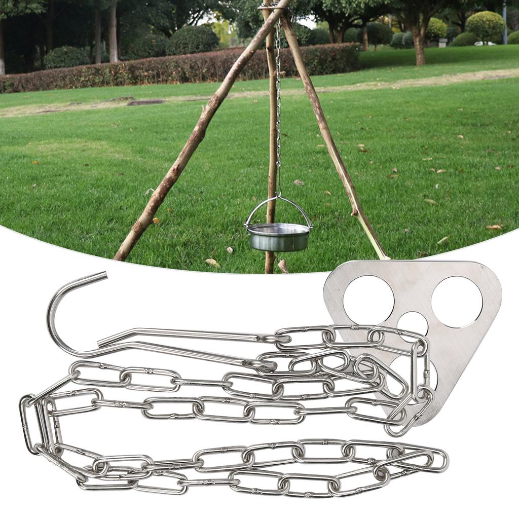 Tragbares Outdoor-Camping-Picknick-Kochstativ Edelstahl Hängekette Topfhalter