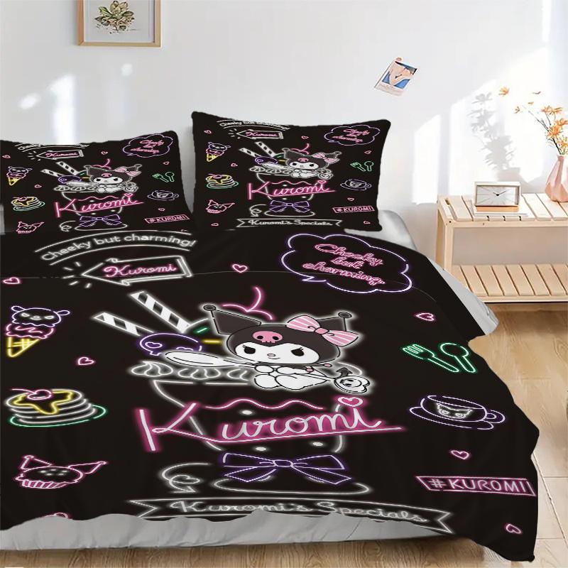 

3pcs Charming Kuromi Printed Quilt Set - Includes 1 Quilt Cover and 2 Pillowcases, Machine Washable - Suitable for All Seasons.S003 135x200cm