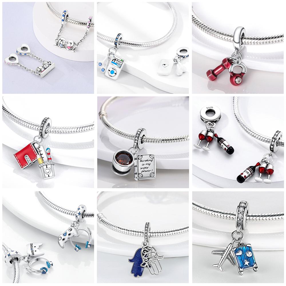 100%Copper Charms Perfume Coffee Fit Original Bangle Heart Charm Dangle Pendant Beads Bracelet Necklace Diy Jewelry Gift